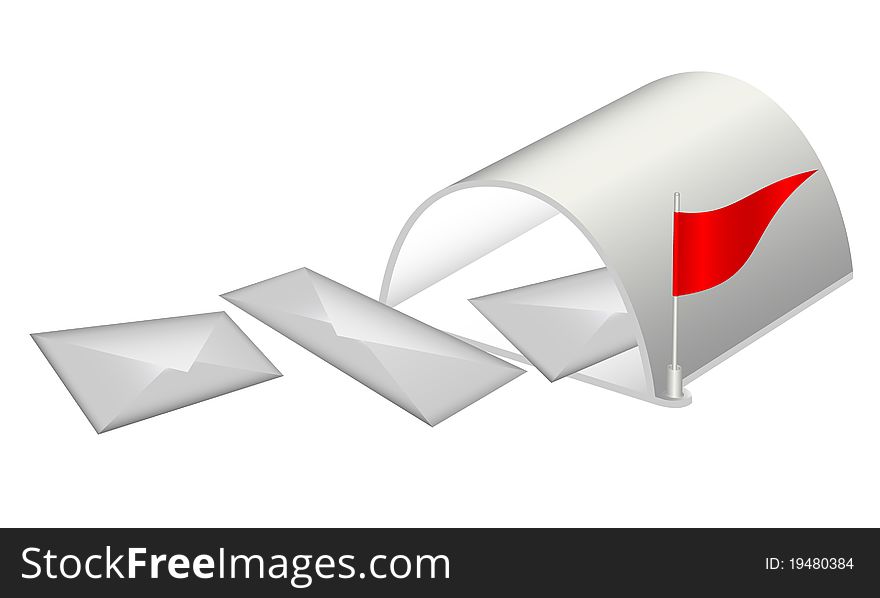 Mail box and envelopes on a white background. Mail box and envelopes on a white background.