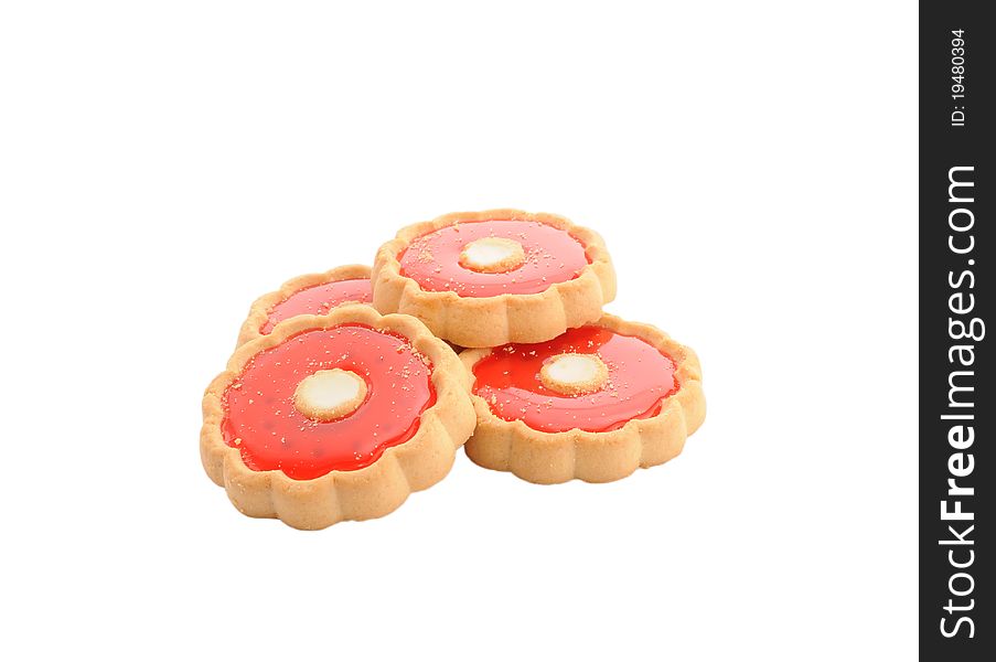 Cookies with red jam. Cookies in a flower.