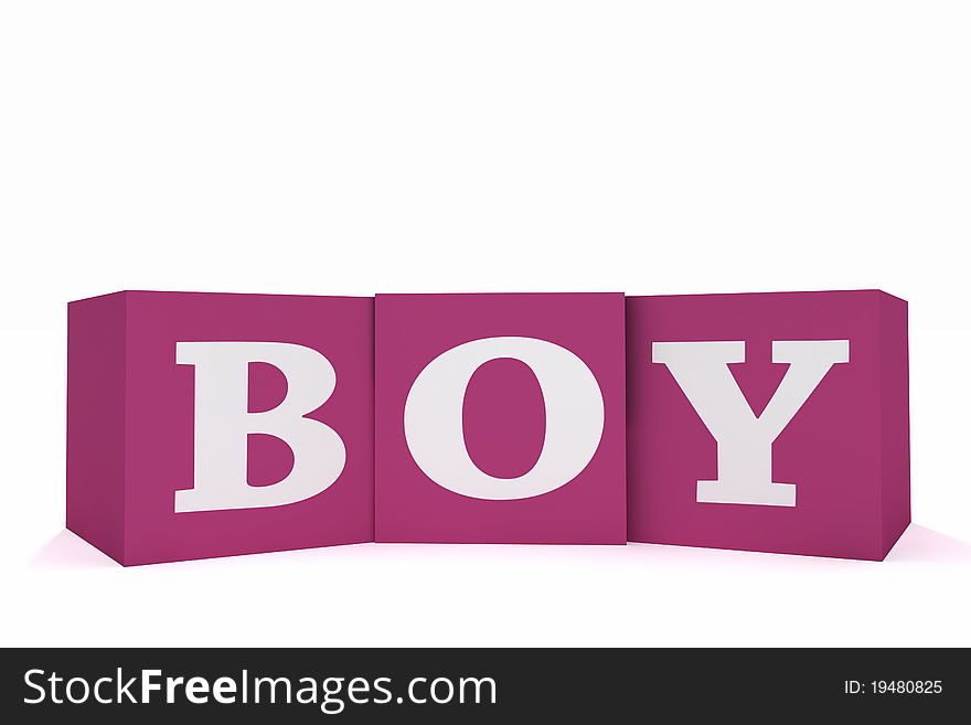 The word Boy spelled out on pink blocks by white letters. The word Boy spelled out on pink blocks by white letters