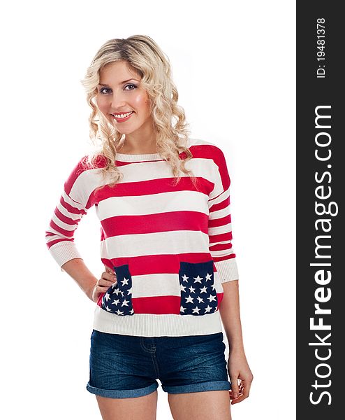 american-dressed girl smiles. american-dressed girl smiles