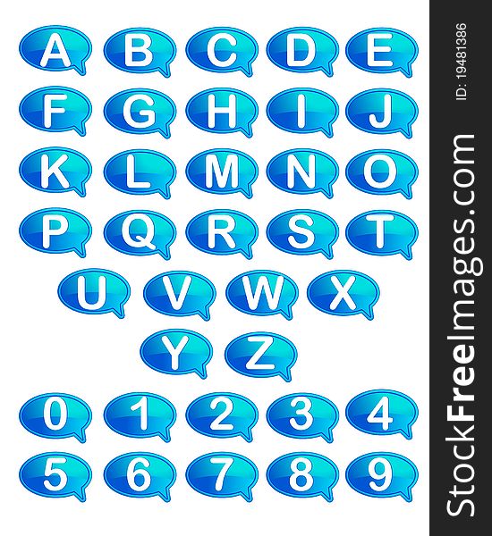 Illustration of set of alphabet and number in speech bubble