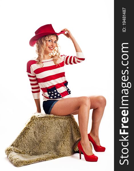 american-dressed girl wearing red high heels shoes. american-dressed girl wearing red high heels shoes