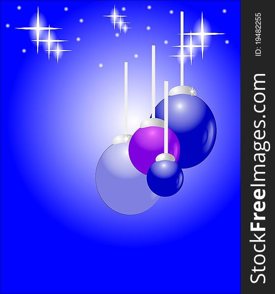Background on blue for seasonal holidays with bulbs and stars in the night sky. Background on blue for seasonal holidays with bulbs and stars in the night sky