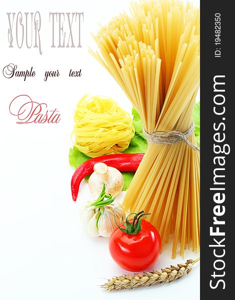 Pasta on a white background with space for text