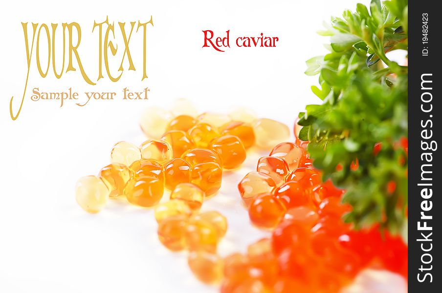 Red caviar on a white background