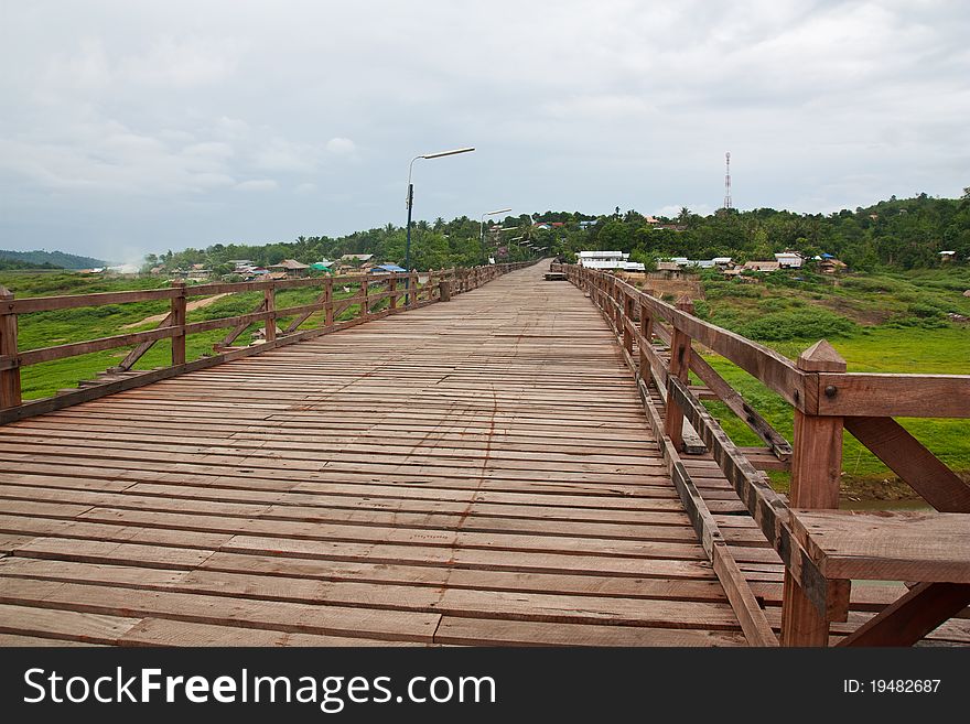 Long wooden bridge in Kanchanabury,Thailand