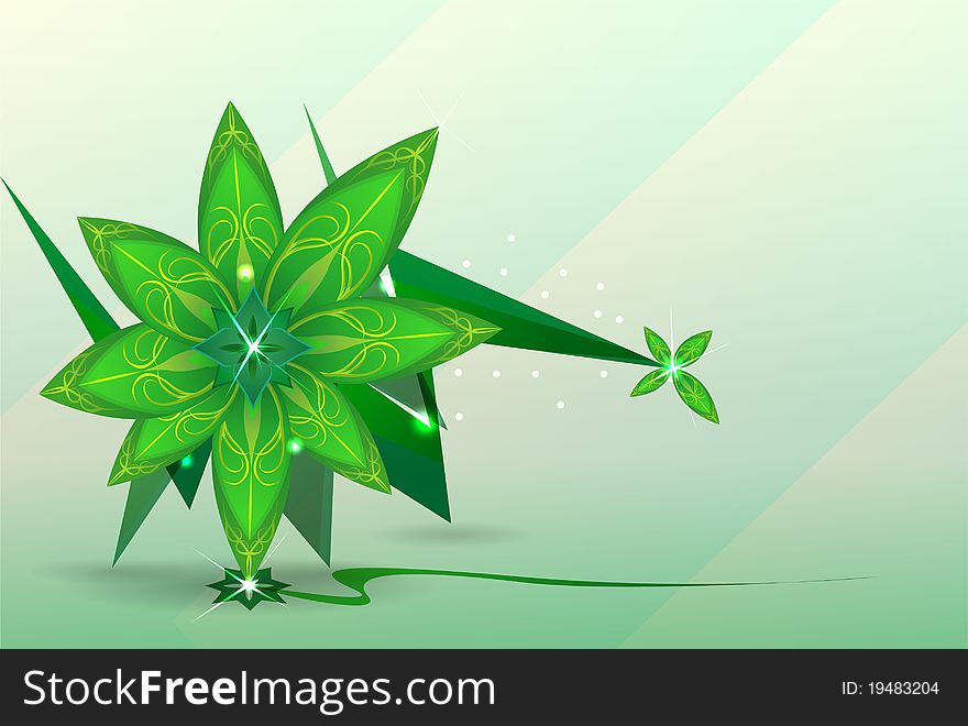 Abstract background. Green flower. Vector