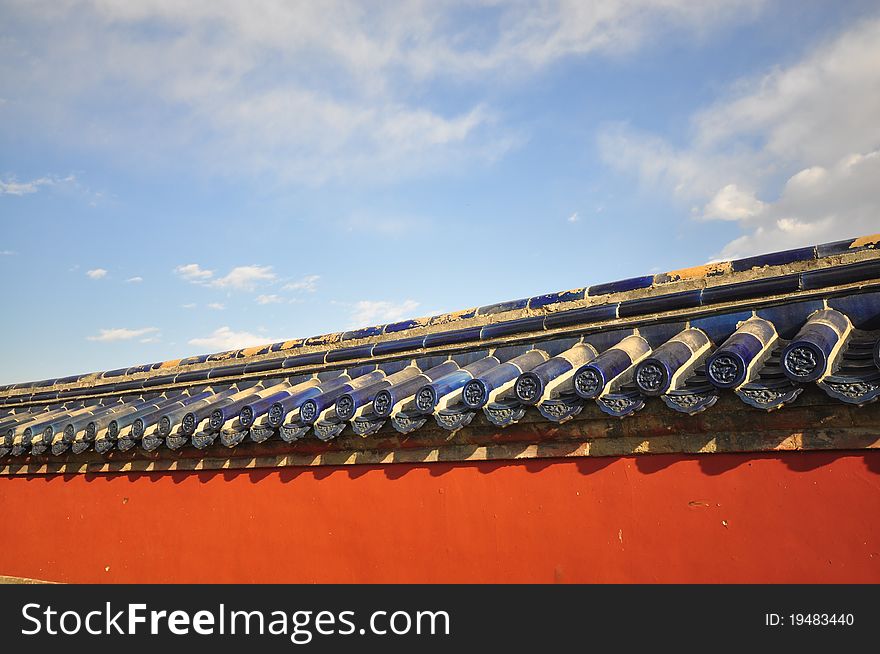 Picture of traditional chinese wall with old roof tiling for photoshop, editing purposes.