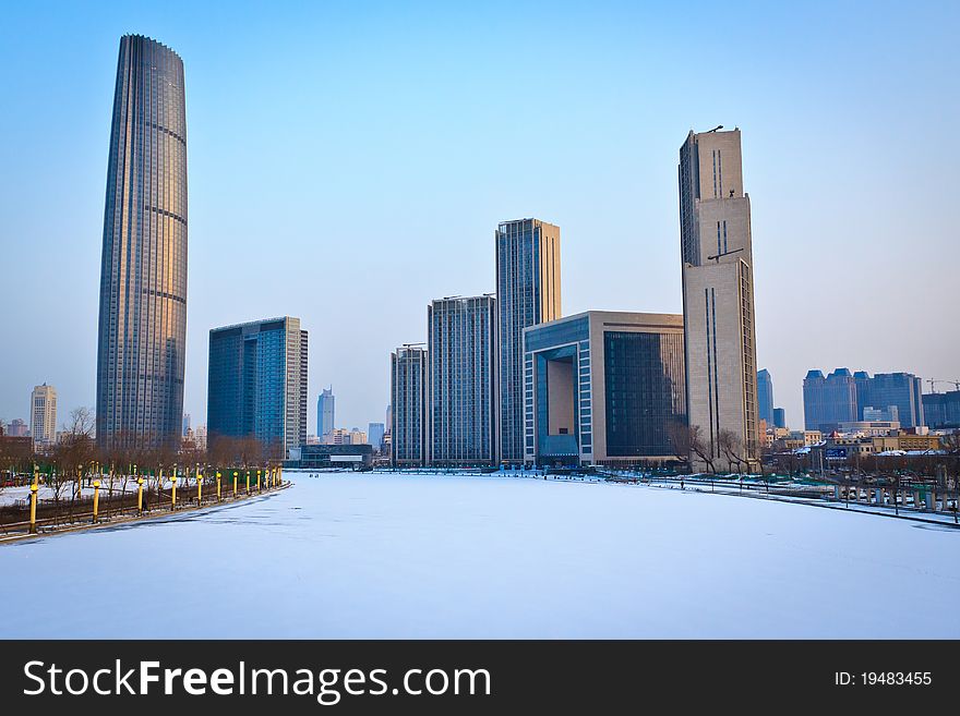 Buildings in Tianjinï¼Œafter the snow.