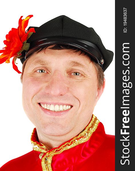 Russian cossack dancer man portrait closeup isolated on the white. Russian cossack dancer man portrait closeup isolated on the white.