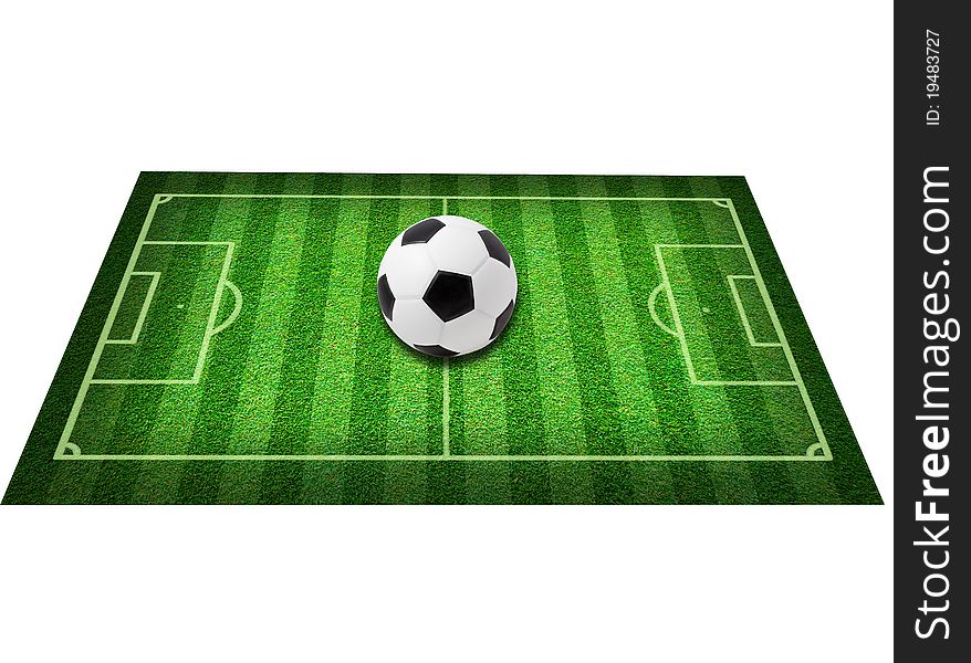 Real green grass soccer field background with 3d ball