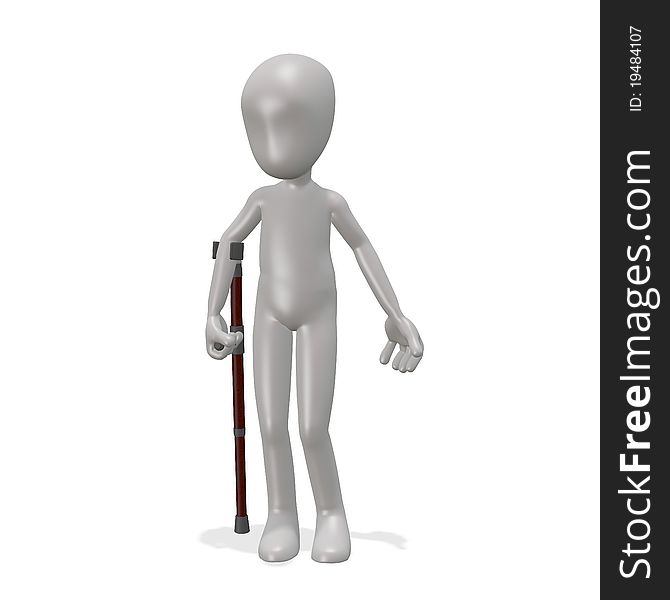 The man is leaning on a crutch. 3d render. The man is leaning on a crutch. 3d render