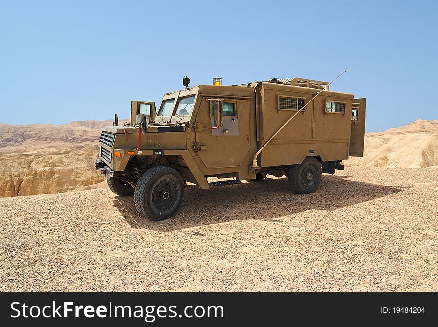 Israeli army Humvee on patrol in the Judean desert