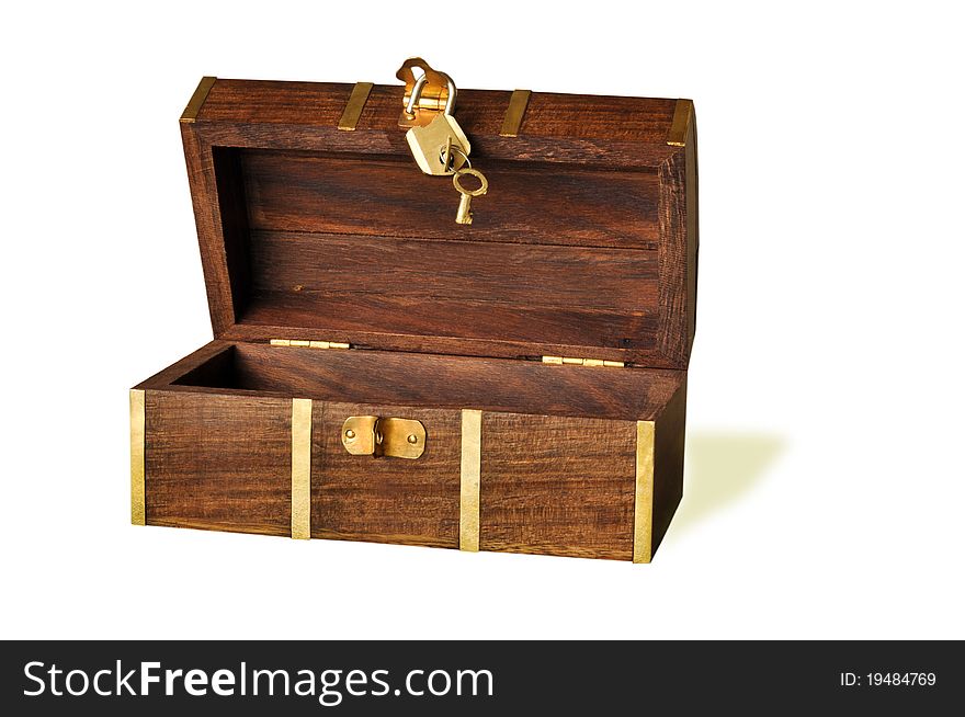 Decorative casket of brown color on the white isolated background