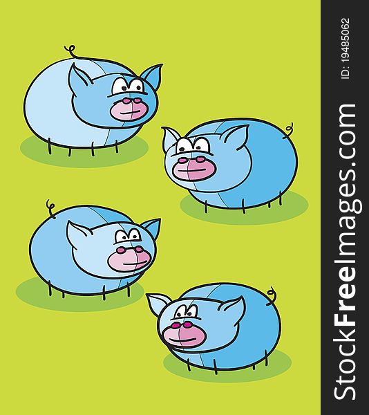 Blue pigs cartoon, abstract vector art illustration