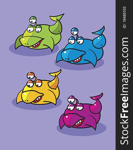 Fishes cartoon, abstract vector art illustration