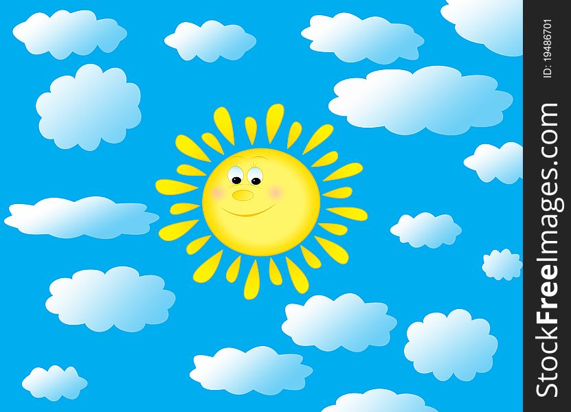 Sun and clouds on a background
