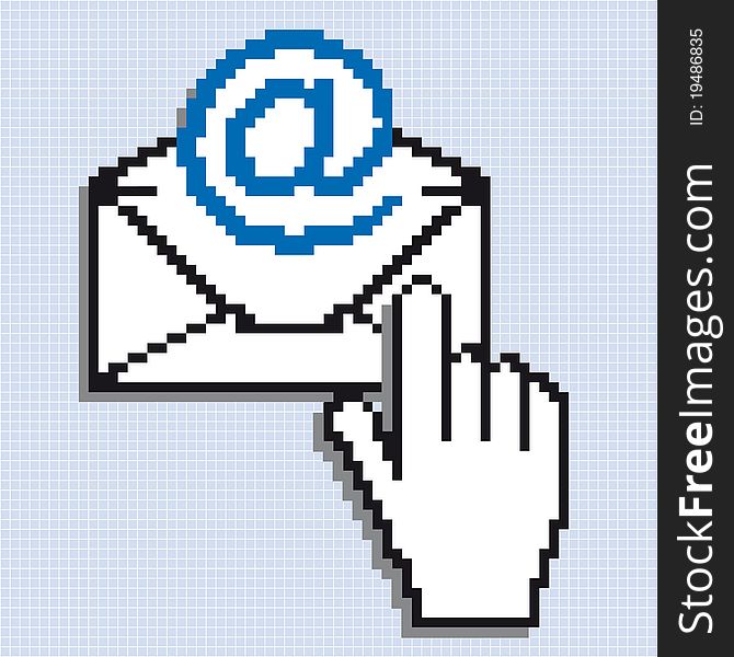 Pixelated hand and letter with E-Mail symbol. Pixelated hand and letter with E-Mail symbol