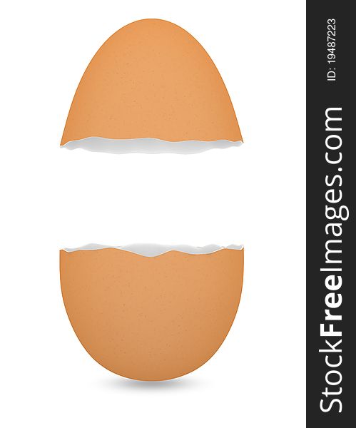 One egg broken in two parts with blank space in the middle (3d render). One egg broken in two parts with blank space in the middle (3d render)