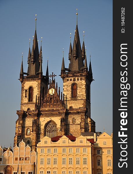 Tyn Church at dusk, Prague, Czech Republic