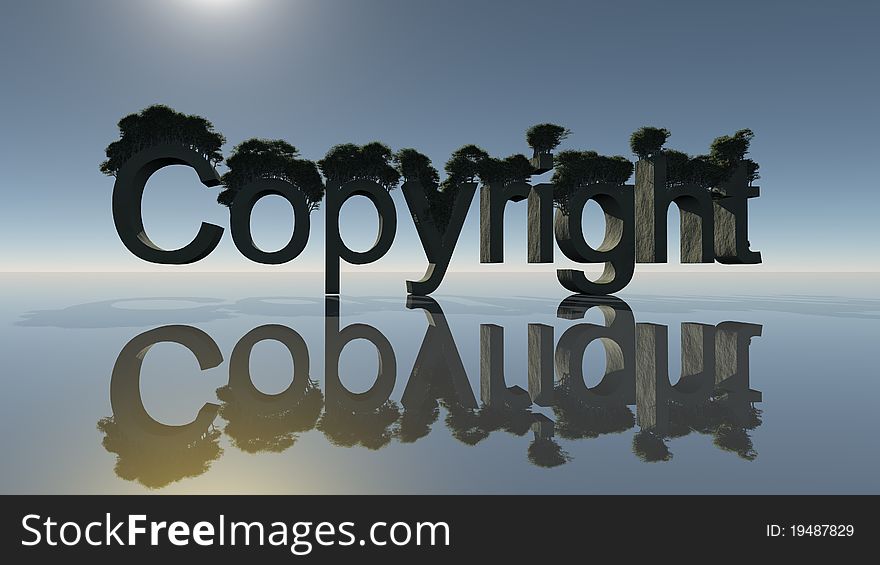 Copyright word with trees and mirror on the ground. Copyright word with trees and mirror on the ground