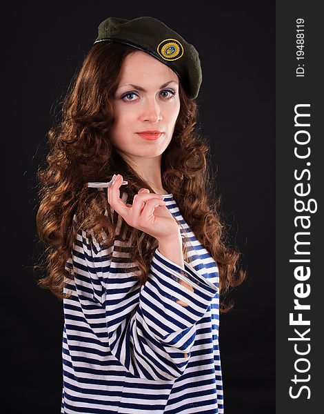 Girl in a military beret