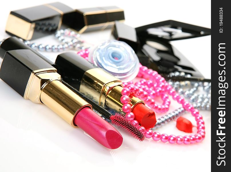 Decorative cosmetics on a white background