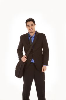 Man In Suit With Smile And Bag Stock Photo