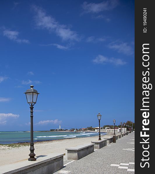 A empty boulevard with blue sky