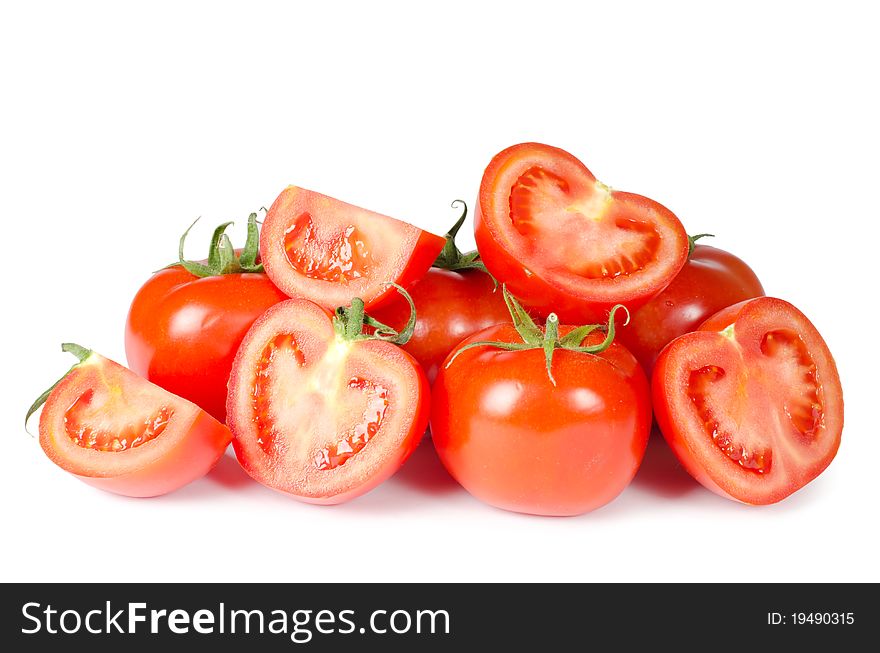 Red fresh tomato isolated on white background