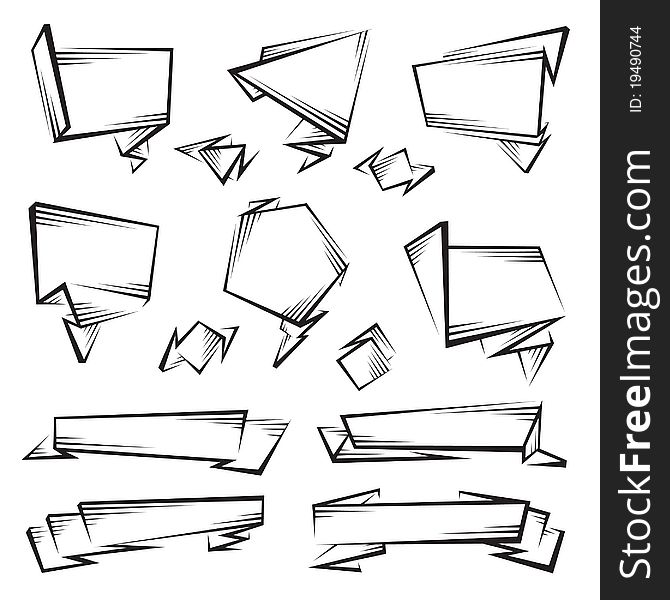 Set of monochrome origami speech bubbles. Set of monochrome origami speech bubbles