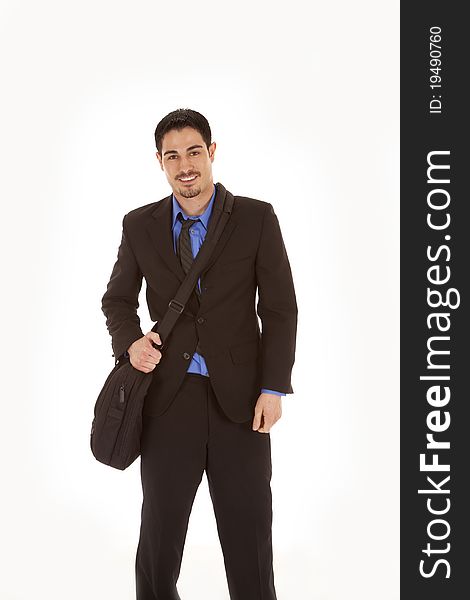 Man in suit with smile and bag