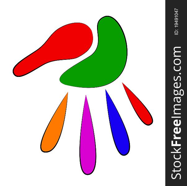 Bright colored hand print on white background