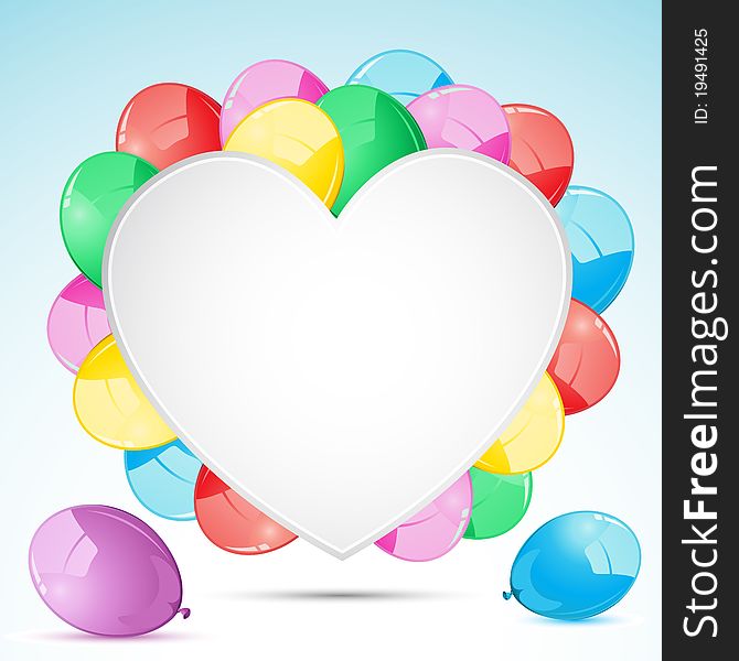 Illustration of colorful balloon in side of heart shape card. Illustration of colorful balloon in side of heart shape card