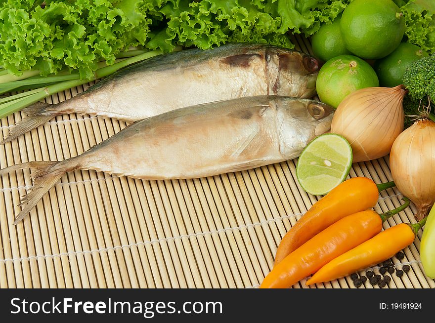 Fish and group of ingredient vegetable. Fish and group of ingredient vegetable