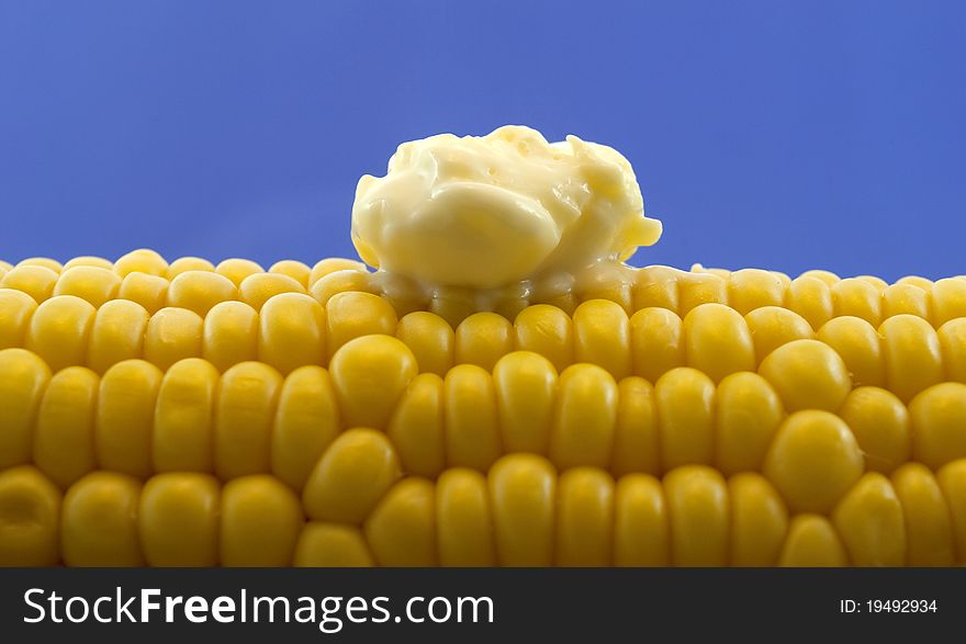Cob with mayonnaise macro close-up photography