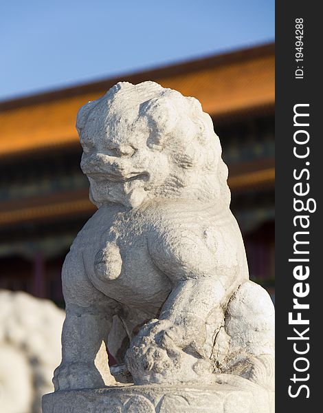 The Stone lion in front of tiananmen