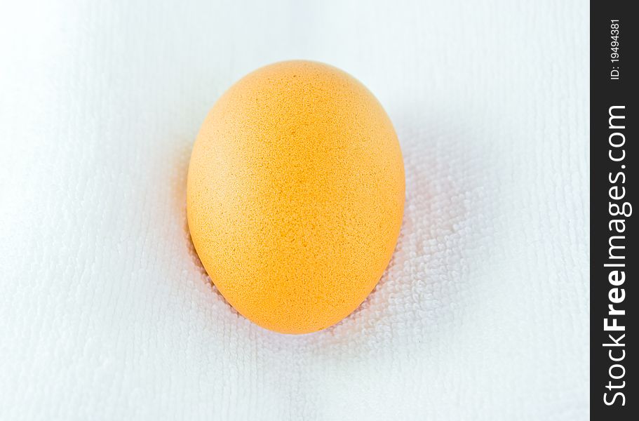 Close up an egg on white towel