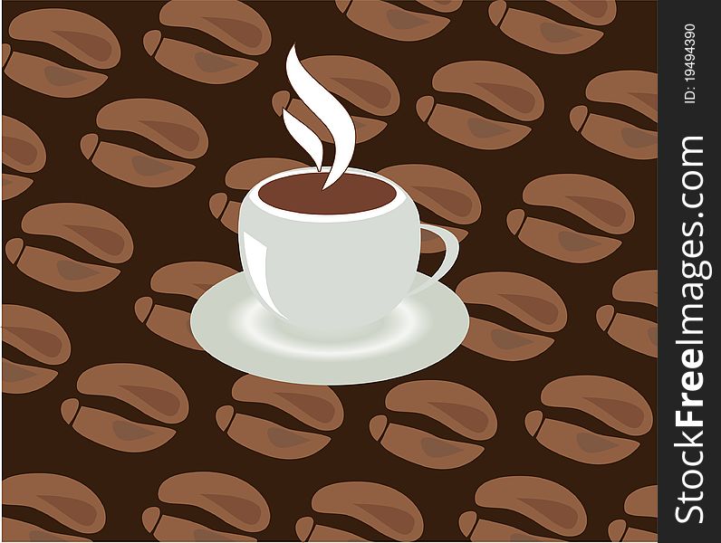 Illustration of a cup of coffee and coffee beans background