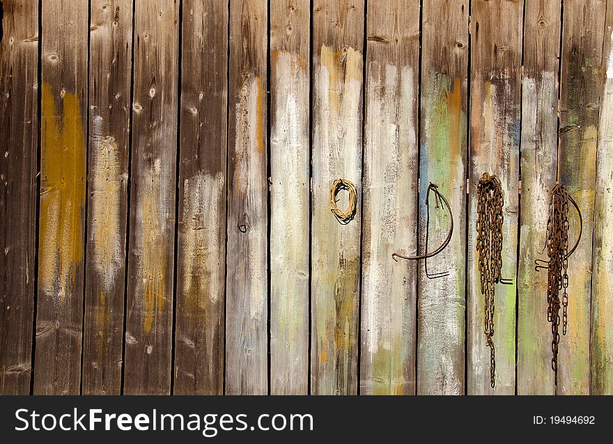 Old painted farm boards wall grunge background. Old painted farm boards wall grunge background