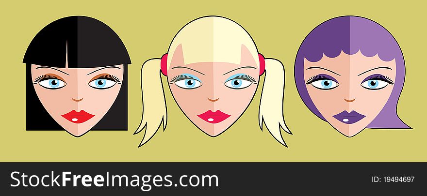 A set of three women's heads