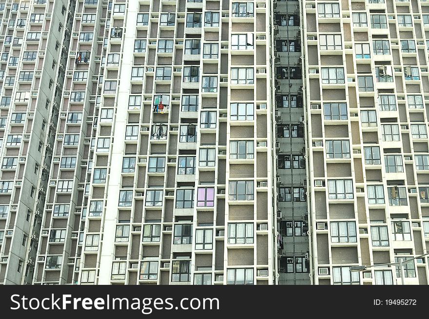 Many balconies of a building in town