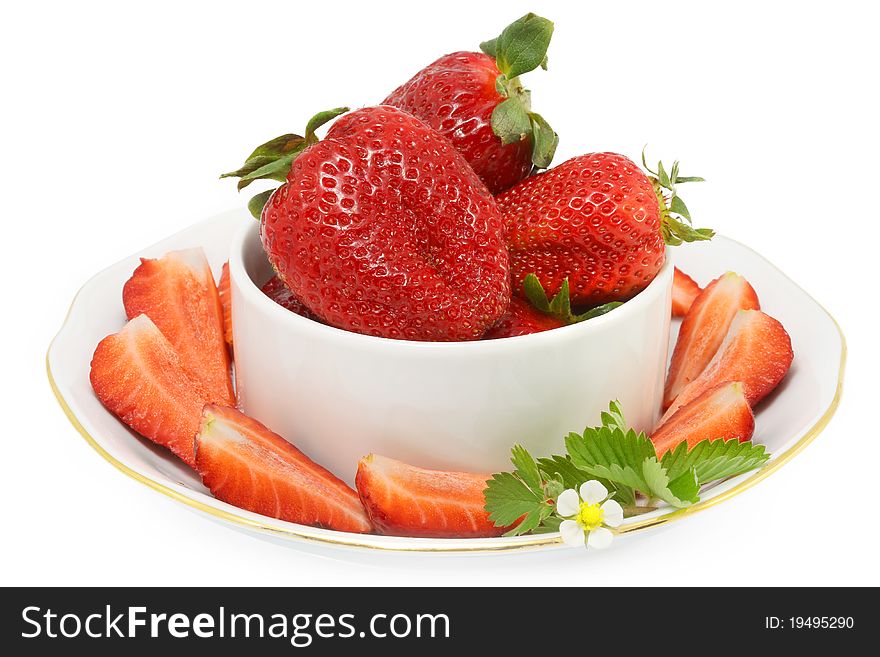 Strawberries on a plate isolated on white background