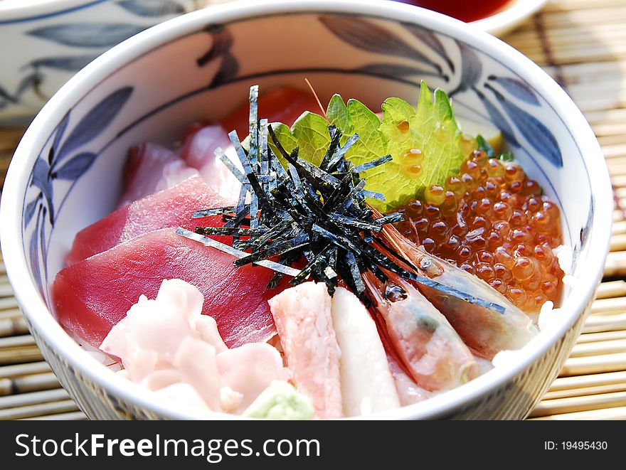 Japanese food rice with fish and green tea