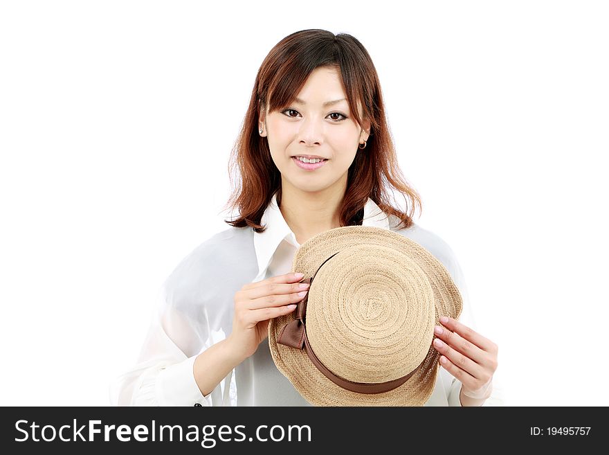 Portrait of young japanese woman with a hat. Portrait of young japanese woman with a hat
