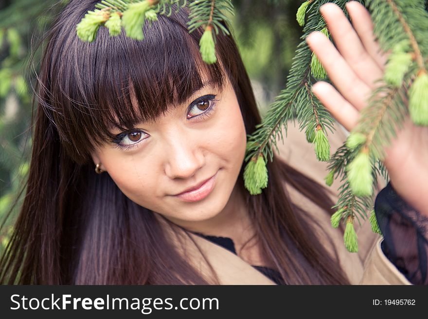 Young beautiful sexy woman outdoors