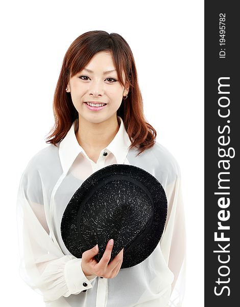 Portrait of young japanese woman with a hat. Portrait of young japanese woman with a hat