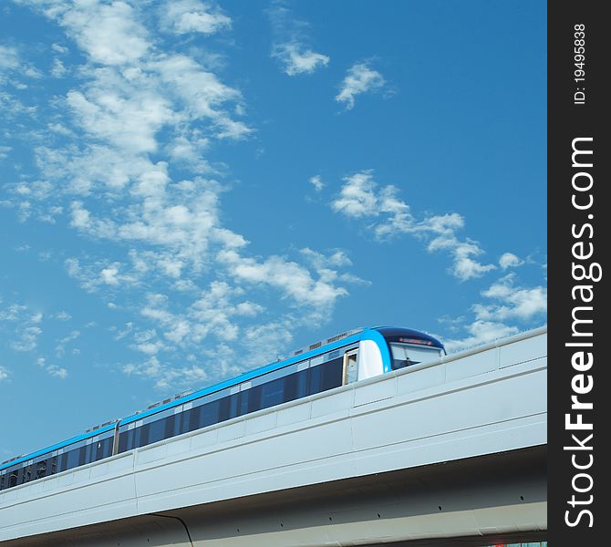 High-speed train traveling on the bridge