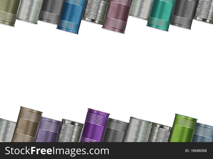 Frame of variety cans , isolated on white Background