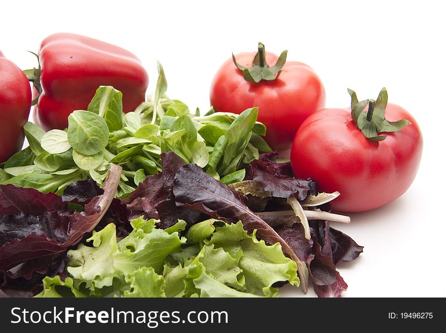 Different lettuce leaves onto white background